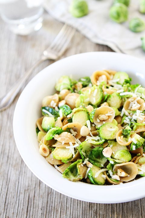 Brown Butter Brussels Sprouts Pasta with Hazelnuts Recipe on twopeasandtheirpod.com I could eat this pasta every single day!