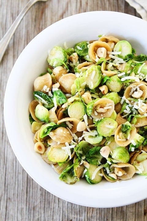 Brown Butter Brussels Sprouts Pasta with Hazelnuts Recipe on twopeasandtheirpod.com This pasta dish is amazing! 