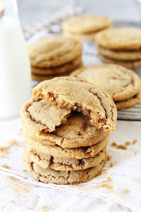 Brown Sugar Toffee Cookies Recipe on twopeasandtheirpod.com You will want a big stack of these cookies!