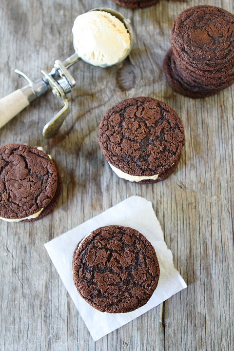 Chocolate Pumpkin Ice Cream Sandwiches on twopeasandtheirpod.com 