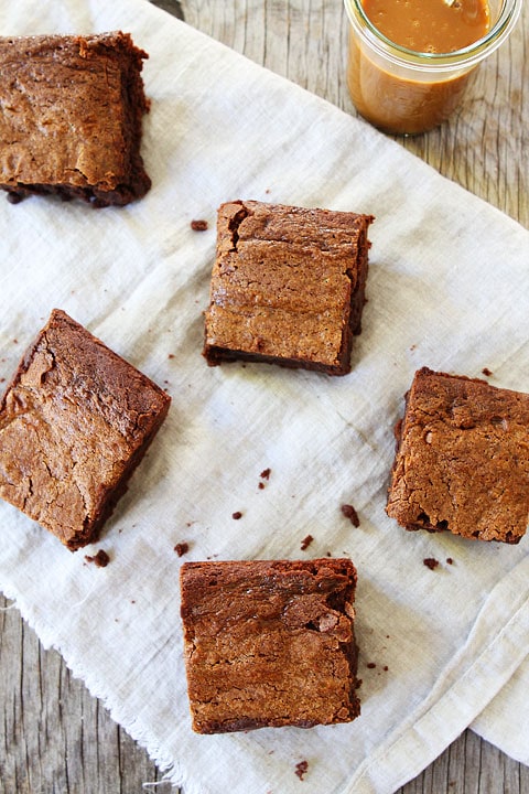 Recipe for Dulce De Leche Brownies on twopeasandtheirpod.com 