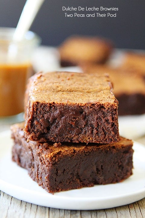 Dulce De Leche Brownie Recipe on twopeasandtheirpod.com These brownies are divine! 