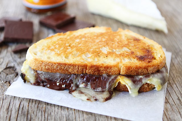 Pumpkin, Chocolate, and Brie Grilled Cheese Sandwich Recipe on twopeasandtheirpod.com 