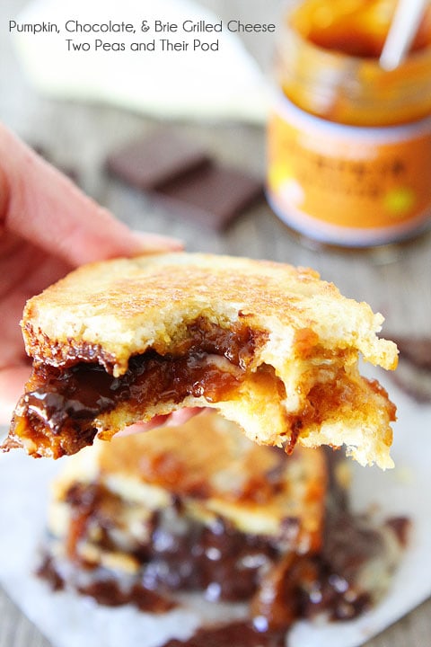 Pumpkin, Chocolate, and Brie Grilled Cheese Sandwich Recipe on twopeasandtheirpod.com Such a treat!