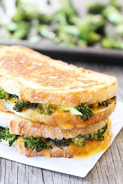 Roasted Broccoli Grilled Cheese Recipe on twopeasandtheirpod.com My favorite way to eat broccoli!