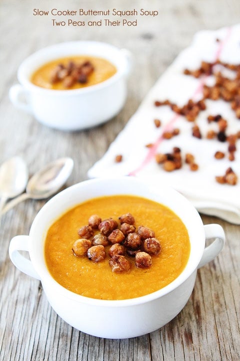 crockpot butternut squash soup with roasted chickpeas