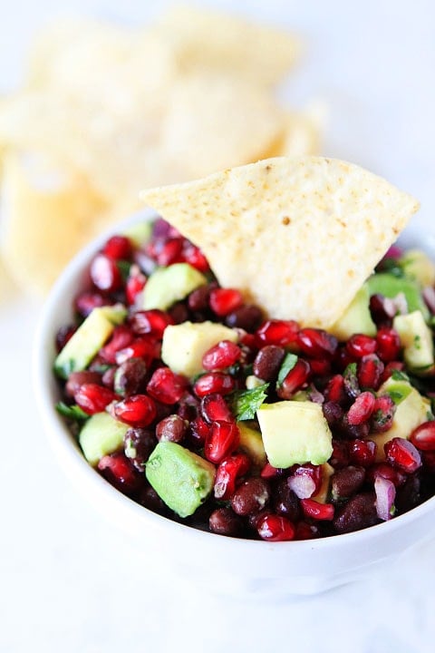 Black Bean, Pomegranate, and Avocado Salsa Recipe on twopeasandtheirpod.com Love this festive salsa!