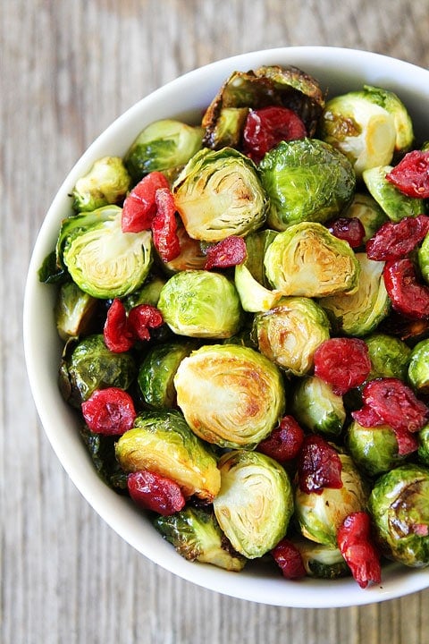 Cranberry Orange Roasted Brussels Sprouts Recipe on twopeasandtheirpod.com A great side dish to any holiday meal!