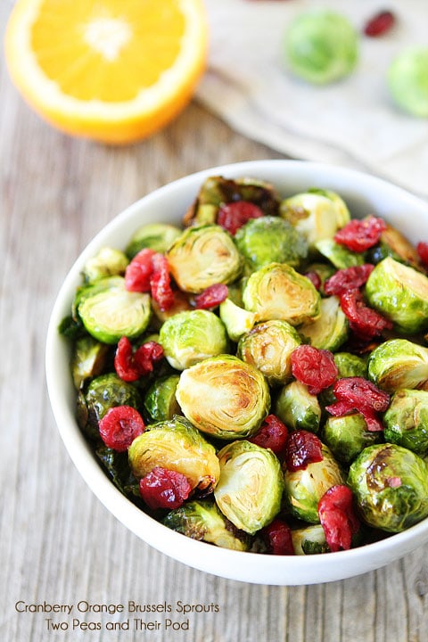 Cranberry Orange Roasted Brussels Sprouts Recipe on twopeasandtheirpod.com My favorite brussels sprouts recipe!