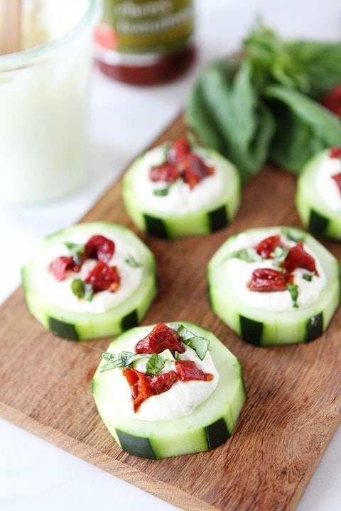 Cucumber Canapés with Whipped Feta, Sun-Dried Tomatoes, and Basil Image