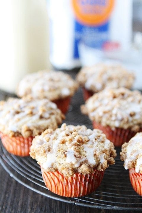 Eggnog Coffee Cake Muffins Recipe on twopeasandtheirpod.com LOVE these muffins!