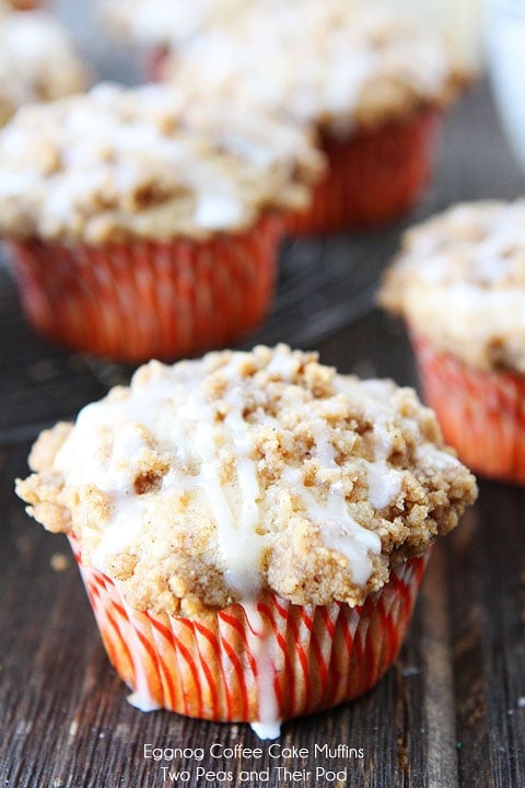 Eggnog Coffee Cake Muffins Recipe on twopeasandtheirpod.com Perfect for Christmas brunch!