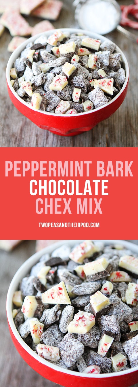 Peppermint Bark Chocolate Chex Mix is the perfect snack for the holidays and it's super easy to make! #chexmix #snack #holidays #Christmas #peppermint #chocolate