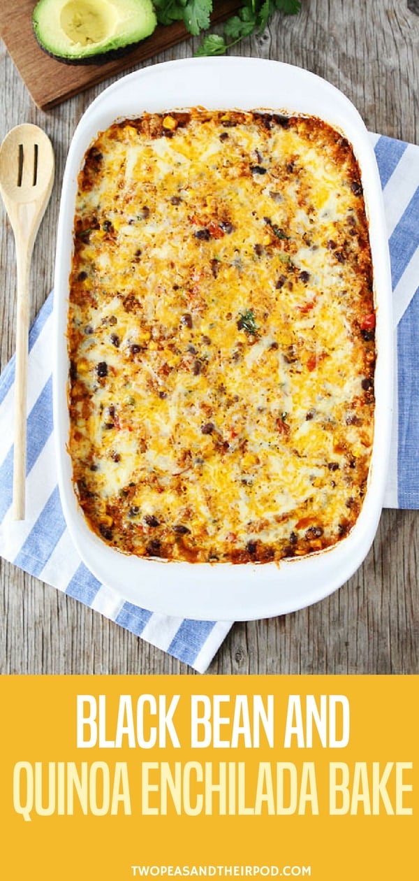 Black Bean and Quinoa Enchilada Bake-a healthy and delicious meal that will become a staple at your house! #vegetarian #glutenfree #quinoa #dinner Visit twopeasandtheirpod.com for more simple, fresh, and family friendly meals.