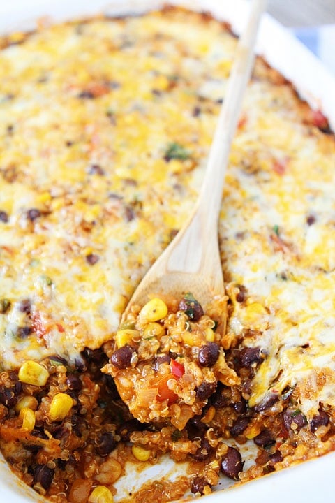 Black Bean and Quinoa Enchilada Bake Recipe on twopeasandtheirpod.com Love this healthy and comforting dish!