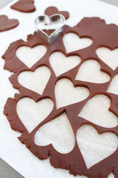 Chocolate Shortbread Heart Cookies on twopeasandtheirpod.com Easy to make! 