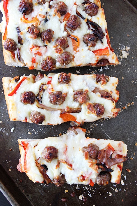 Hot French Bread Pizza Slices on Baking Sheet