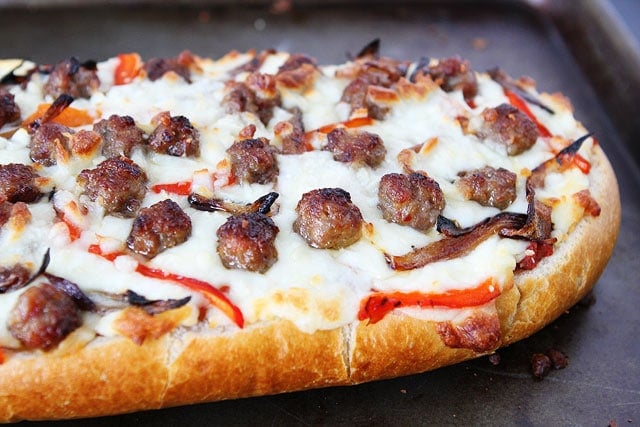 French Bread Pizza on Baking Sheet