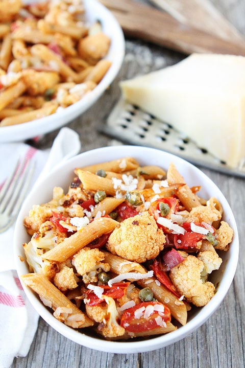 Penne with Roasted Cauliflower and Lemon Vinaigrette Recipe on twopeasandtheirpod.com Great dinner recipe!