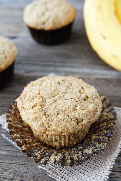 Easy Whole Wheat Banana Muffin Recipe on twopeasandtheirpod.com 