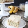 slice of banana cake with peanut butter frosting