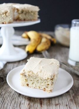 slice of banana cake with peanut butter frosting