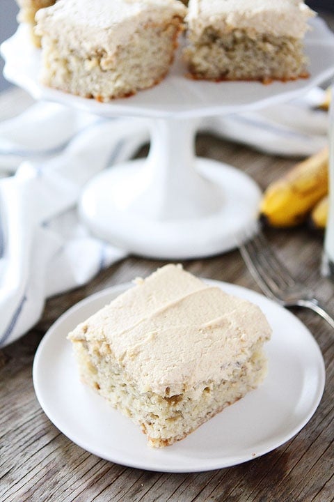 Banana Cake bars with creamy peanut butter frosting