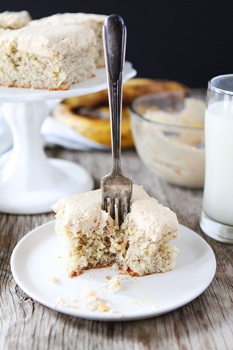 slice of Banana cake with peanut butter frosting 
