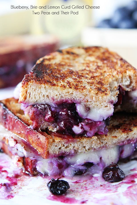 Blueberry, Brie and Lemon Curd Grilled Cheese Recipe on twopeasandtheirpod.com SO amazing!