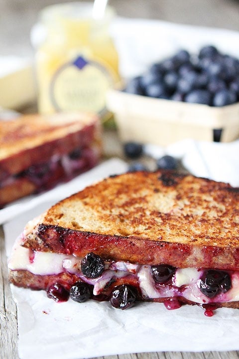 Blueberry, Brie and Lemon Curd Grilled Cheese Recipe on twopeasandtheirpod.com Love this sweet grilled cheese!