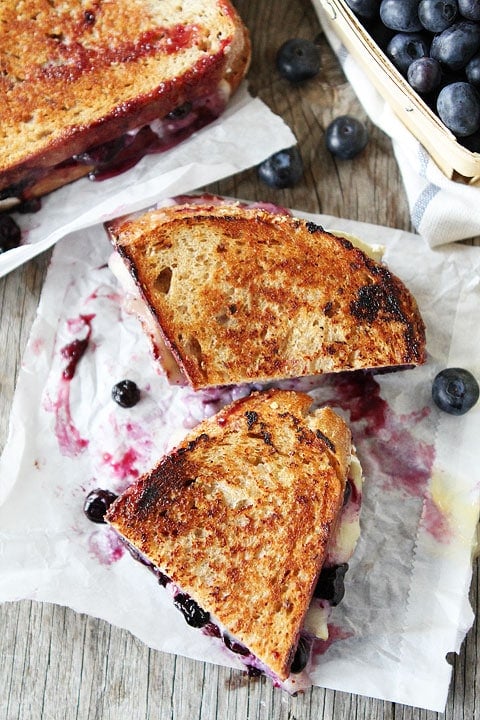 Blueberry, Brie and Lemon Curd Grilled Cheese Recipe on twopeasandtheirpod.com LOVE this grilled cheese!