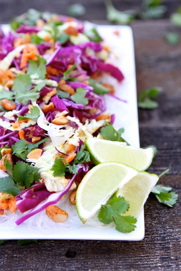 Cabbage and Carrot Salad with Peanut Sauce Recipe on twopeasandtheirpod.com