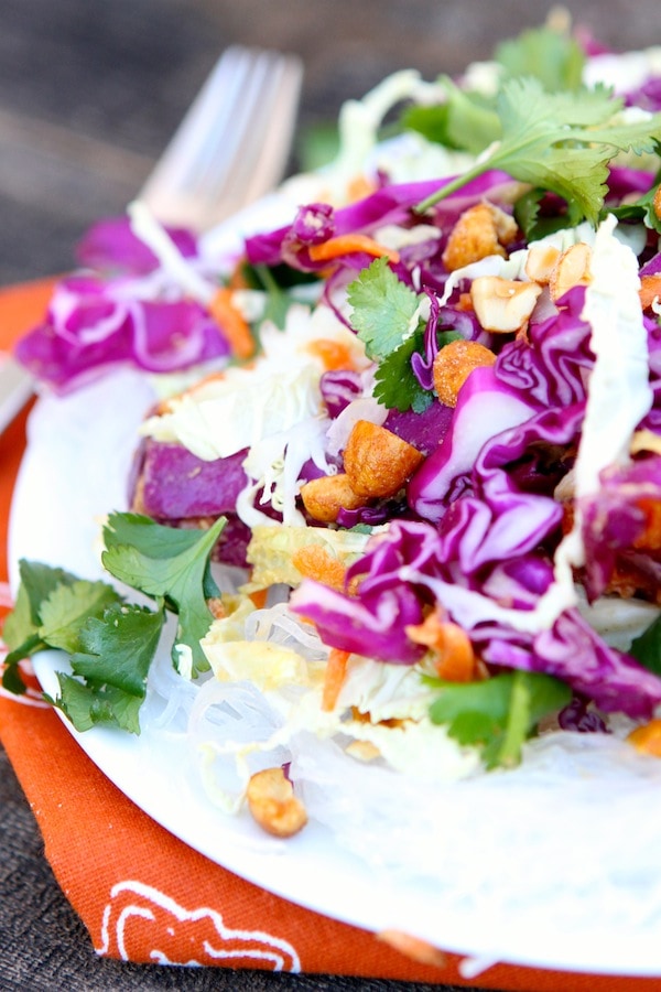 Cabbage and Carrot Salad with Peanut Sauce Recipe on twopeasandtheirpod.com