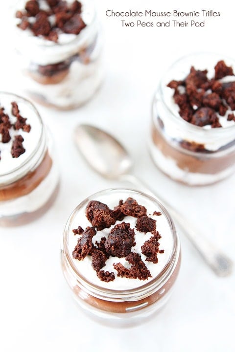 Chocolate Mousse Brownie Trifles on twopeasandtheirpod.com A sweet dessert for Valentine's Day!