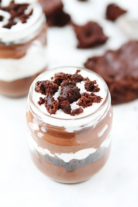 Chocolate Mousse Brownie Trifles on twopeasandtheirpod.com A fun dessert to make and eat!