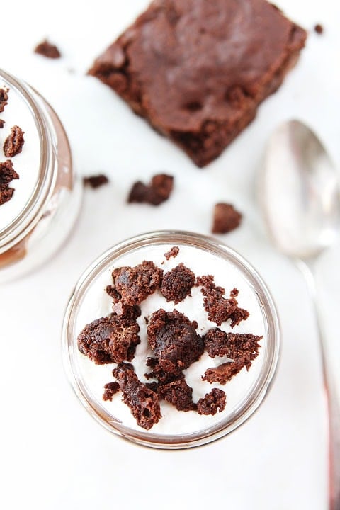 Easy Chocolate Mousse Brownie Trifles on twopeasandtheirpod.com. Divine dessert! 