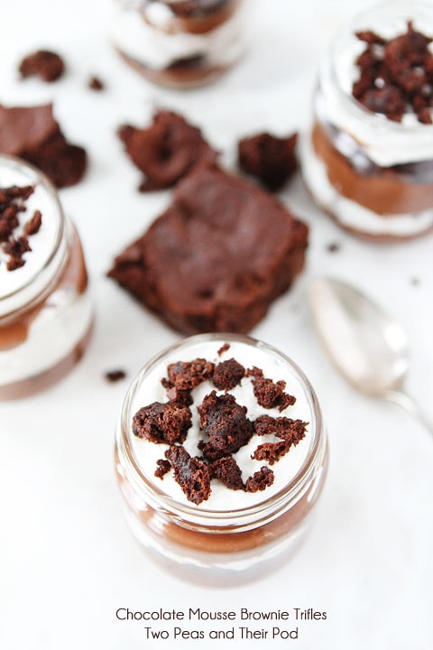 Chocolate Mousse Brownie Trifles on twopeasandtheirpod.com A special dessert for Valentine's Day!