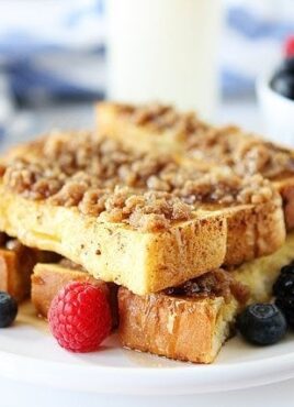 French Toast Sticks stacked with berries