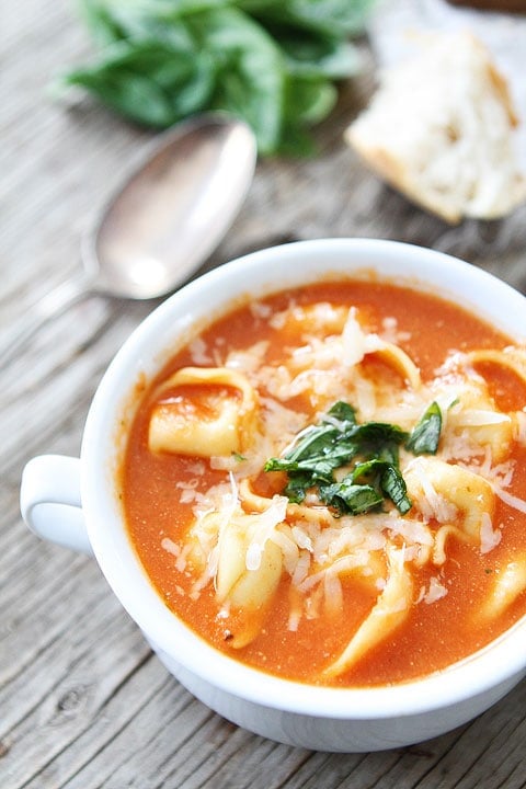 creamy tortellini soup made with Greek yogurt instead of cream