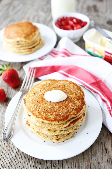 Lemon Chia Seed Pancakes Recipe on twopeasandtheirpod.com