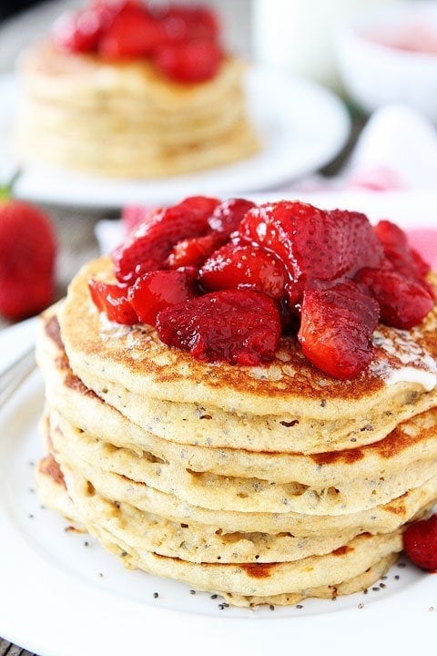 Lemon Chia Seed Pancakes with Roasted Strawberries Image