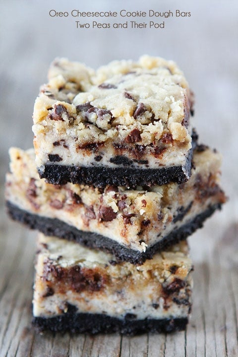 Oreo Cheesecake Cookie Dough Bars stacked