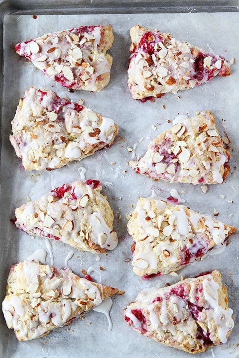 Raspberry Almond Scones are easy to make and great for breakfast or brunch. 