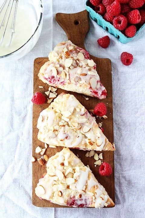 Raspberry Almond Scones are easy to make and are perfect for breakfast and brunch! 