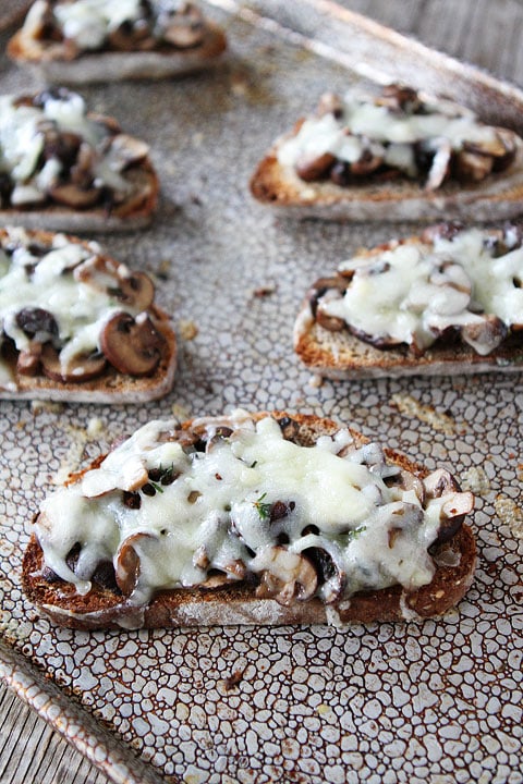 Roasted Mushroom and Gruyere Toasts Recipe on twopeasandtheirpod.com