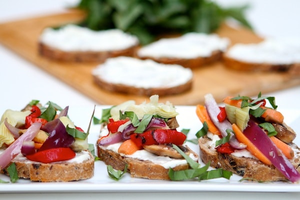 Skillet Vegetables on Cheese Toast Recipe on twopeasandtheirpod.com Love this easy and healthy recipe!