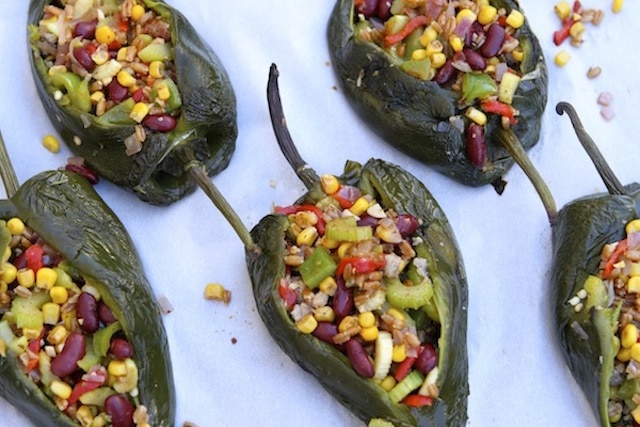 Stuffed Poblano Pepper Recipe on twopeasandtheirpod.com Love this vegetarian meal!