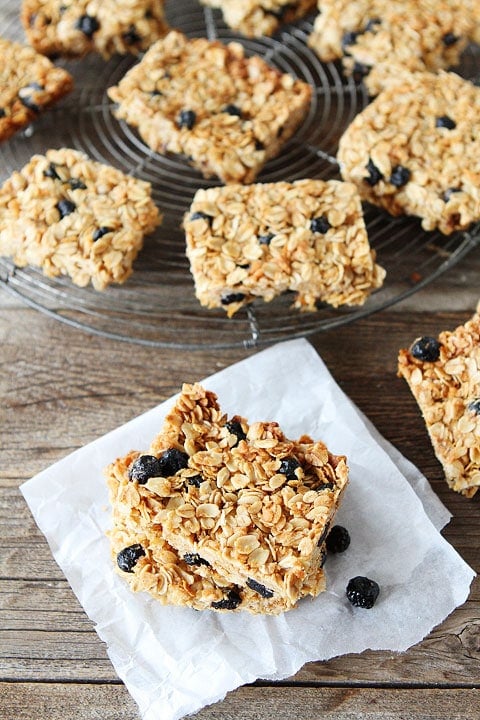 Blueberry Coconut Granola Bars Recipe on twopeasandtheirpod.com Love these homemade granola bars!