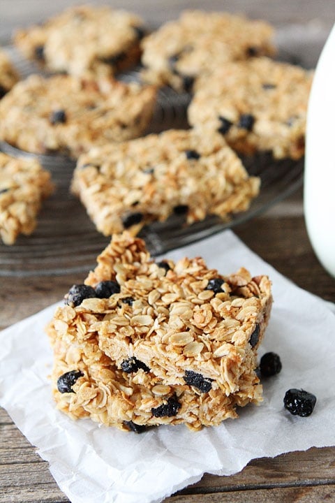 Blueberry Coconut Granola Bars Recipe on twopeasandtheirpod.com Easy to make at home and MUCH better than store bought!