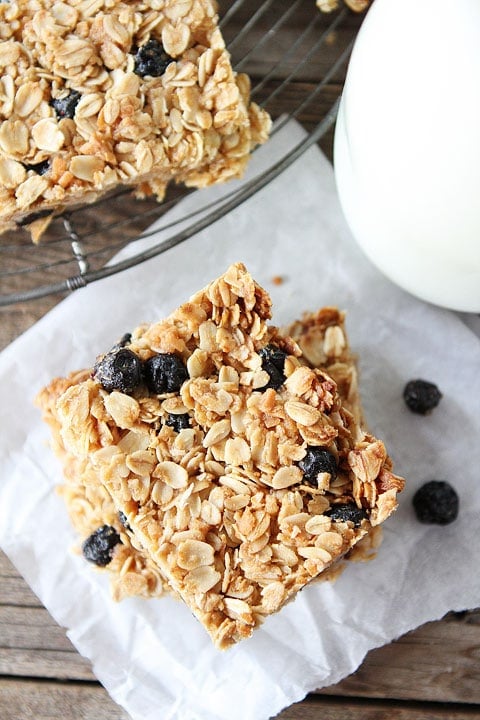 Blueberry Coconut Granola Bars Recipe on twopeasandtheirpod.com SO much better than store bought!